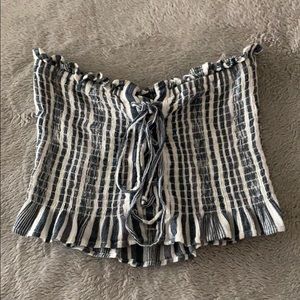 American Eagle Blue and White Bandeau Crop Top